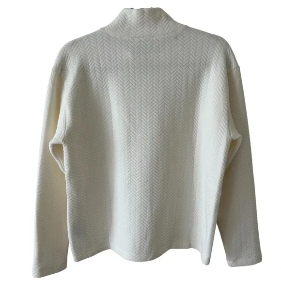 NWT J. Crew Ivory Herringbone Quilted Mock Neck Sweatshirt Small Snap Side - Picture 9 of 16